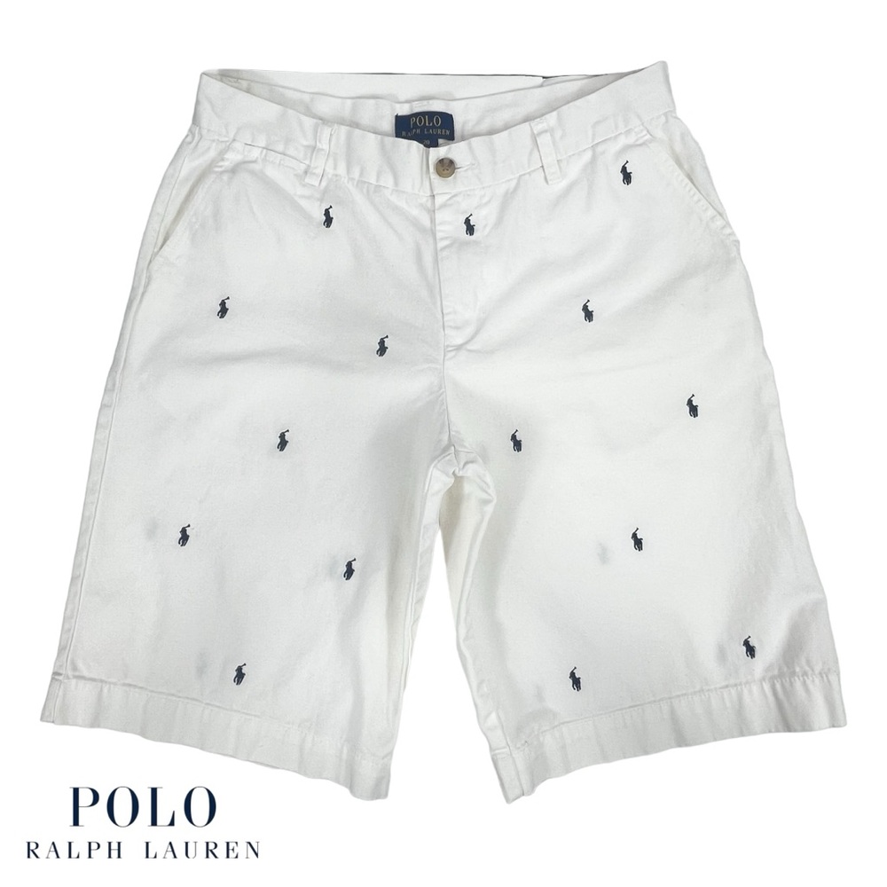 Polo Ralph Lauren Boy 20 White Classic Chino Shorts Blue Embroidered Pony